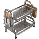 Compacte twee-laagse afwasdroger 42 x 23,5 x 42 cm roestvrij staal met bestekhouder en snijplank zilver 1