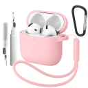 Compleet siliconen hoesje voor Apple AirPods 4 met karabijnhaak, schoonmaakpen en polsbandje, beschermhoes en accessoires 6