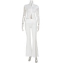 Completo da donna con pantaloni e t-shirt a maniche corte, colletto alto e scollatura, monocolore, poliestere 4