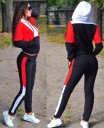 Completo da donna Felpa con zip e cappuccio e pantaloni A blocchi di colore sulla felpa Strisce a contrasto sui pantaloni Cotone 5
