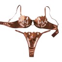 Completo da donna in lingerie con reggiseno semi-trasparente con ferretti e fiori ricamati e perizoma con applicazione floreale e fianchi regolabili 1