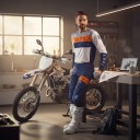 Completo da motocross maglia e pantaloni Maglia perforata a maniche lunghe e pantaloni con fibbia Poliestere e nylon Blu e bianco con elementi 5
