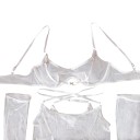 Completo di lingerie da donna in rete con reggiseno con ferretto e reggicalze con slip, completato da calze e guanti lunghi 6