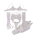 Completo di lingerie da donna in rete con reggiseno con ferretto e reggicalze con slip, completato da calze e guanti lunghi 5