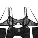 Completo di lingerie da donna in rete con reggiseno con ferretto e reggicalze con slip, completato da calze e guanti lunghi 11