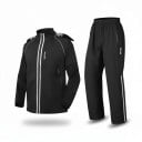 Completo impermeabile per moto Giacca con cappuccio e pantaloni Unisex Materiale PU e TPU Nero con strisce bianche Impermeabile da motociclista 1