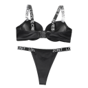 Completo intimo da donna con spalline elastiche con scritte reggiseno e perizoma in poliammide ed elastan per uso quotidiano 4