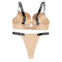 Completo intimo da donna con spalline elastiche con scritte reggiseno e perizoma in poliammide ed elastan per uso quotidiano 6