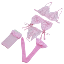 Completo intimo da donna in pizzo con reggicalze, reggiseno, mutandine e accessori in poliestere ed elastan per uso quotidiano 3