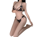 Completo intimo da donna in pizzo con sottili fasce e fiocchi reggiseno mutandine poliestere nylon lino per uso quotidiano 5