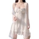 Completo pigiama da donna con camicia da notte a spalline e coperta con maniche lunghe con pizzo sui polsini e sull'orlo e fiocco sul décolleté 5