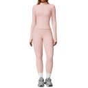 Completo sportivo da donna con felpa con zip e leggings, monocolore, nylon, spandex, comodo e stiloso, ideale per fitness e tempo libero 3