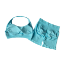 Completo sportivo da donna con pantaloni corti e reggiseno sportivo, monocolore, nylon, spandex, comodo e alla moda per fitness e allenamento 17