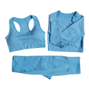 Completo sportivo da donna con reggiseno sportivo, maglietta a maniche lunghe e leggings, completo fitness monocolore 2