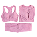 Completo sportivo da donna con reggiseno sportivo, maglietta a maniche lunghe e leggings, completo fitness monocolore 3