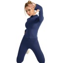 Completo sportivo da donna Maglietta a maniche lunghe e leggings Con zip Completo fitness monocolore in poliestere e spandex 11