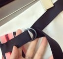 Compleu damă cămașă roz cu dungi și fustă albă cu inserții din material cu dungi Cămașă cu guler și mâneci trei sferturi Fustă cu curea Poliester 5
