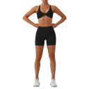 Compleu damă cu pantaloni scurți și sutien sport, într-o singură culoare, spandex, nylon 3