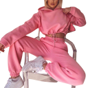 Compleu damă uni, pantaloni de trening și crop top cu glugă, poliester 2