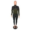 Compleu de trening pentru femei cu hanorac cu guler înalt și fermoar scurt și pantaloni strâmți cu model leopard, buzunar 6