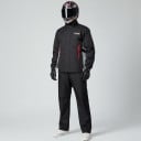 Compleu moto impermeabil jachetă și pantaloni Jachetă cu guler înalt și manșete elastice Pantaloni drepți Negri cu elemente gri și roșii 3