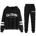 Compleu pentru femei cu inscripții California, pantaloni de trening, hanorac cu glugă, poliester 1