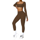 Compleu pentru femei cu leggings și crop top cu mânecă lungă, uni, spandex, nylon 8