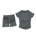 Compleu sportiv pentru femei cu pantaloni scurți și tricou cu mânecă scurtă, uni, nylon, spandex, confortabil și stilat pentru fitness 17