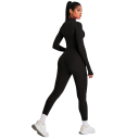 Compleu sportiv pentru femei Tricou cu mânecă lungă și colanți Cu fermoar Compleu fitness uni din poliester și spandex 6