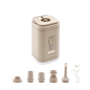 Compresseur à air sans fil 8,35 x 9,45 cm avec lampe LED 3 modes 5 embouts chargement USB Pompe portable pour vélo voiture balle 1