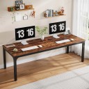 Computer Desk 199 cm with Brown Wooden Top and Black Square Legs Office Desk for Two Maximum Load 90 kg 4