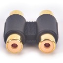 Conector Duplo RCA Fêmea para Fêmea Para o prolongamento simultâneo de dois cabos cinch Conectores de cor dourada Corpo preto com centro estriado 4