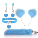 Conjunto 4 em 1 tiara com orelhas colar coração clipes para mamilos plugue anal metálico com cauda embalagem discreta 5