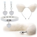 Conjunto 4 em 1 tiara com orelhas colar coração clipes para mamilos plugue anal metálico com cauda embalagem discreta 4