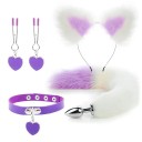 Conjunto 4 en 1: diadema con orejas bicolor, collar de corazón, pinzas para pezones, tapón anal metálico con cola bicolor y embalaje discreto. 7
