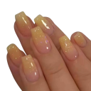 Conjunto colorido alegre de 24 unidades de uñas artificiales en forma coffin de longitud media diseño acrílico ombré tips adhesivos brillantes 1