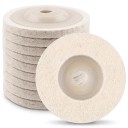 Conjunto de 10 discos de polimento em feltro 100 mm Abertura 16 mm Espessura 10 mm Para rebarbadoras Brancos Polimento de aço inoxidável, vidro 1