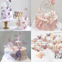 Conjunto de 10 unidades de borboletas Decoração para bolo Tons de rosa e roxo Elegante decoração de bolo para festas, casamentos e ocasiões 5