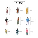 Conjunto de 100 figuras de plástico 1:150 Altura 10–12 mm Figuras mini pintadas Homens e mulheres Várias poses para diorama 2