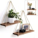 Conjunto de 2 estantes colgantes de madera natural Estantes colgantes con cuerdas Decoración de pared minimalista Estilo loft boho 1