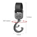 Conjunto de 2 ganchos para carrinho em forma de C 15 cm Suportes universais rotativos para sacos Fixação em velcro 2