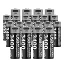 Conjunto de 20 pilhas recarregáveis AA 3400mWh de lítio-íon 14,5x50,5 mm carregamento USB-C substituto ecológico reutilizável longa duração 1