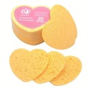Conjunto de 20 unidades de esponjas naturais para o rosto em forma de coração Discos de limpeza prensados Esfoliantes e reutilizáveis 3