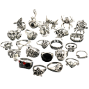 Conjunto de 24 anéis unisex góticos de esqueleto em metal prateado, anéis estilosos para homens e mulheres, design gótico para uso diário 1