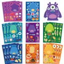 Conjunto de 24 autocolantes Monstrinhos 11 × 16 cm autocolantes de PVC à prova de água Faz tu mesmo Cria rostos Autocolantes divertidos para crianças 2