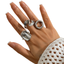 Conjunto de 3 anillos de mujer tamaño 53 - 54 Aleación de zinc Diseño moderno círculo óvalo irregular forma orgánica retorcida Joyería lisa 3