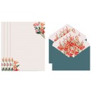 Conjunto de 4 folhas de papel de carta com envelopes 16,1 × 11,4 cm papel 19,5 × 13,5 cm motivo floral para cartas e desejos 10