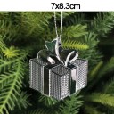 Conjunto de 5 unidades de enfeites de Natal em plástico com caixa de presente transparente 7x8,3 cm com laço, pendurados com cordão para árvore 2