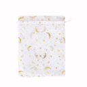 Conjunto de 50 sacos de organza retrácteis 7×9 cm, transparente branco com estrelas e luas douradas, cordão de aperto, para presentes 1