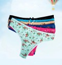 Conjunto de 6 unidades de cuecas tanga femininas com estampado floral Algodão com mistura de spandex Laço decorativo à frente Seleção aleatória 4